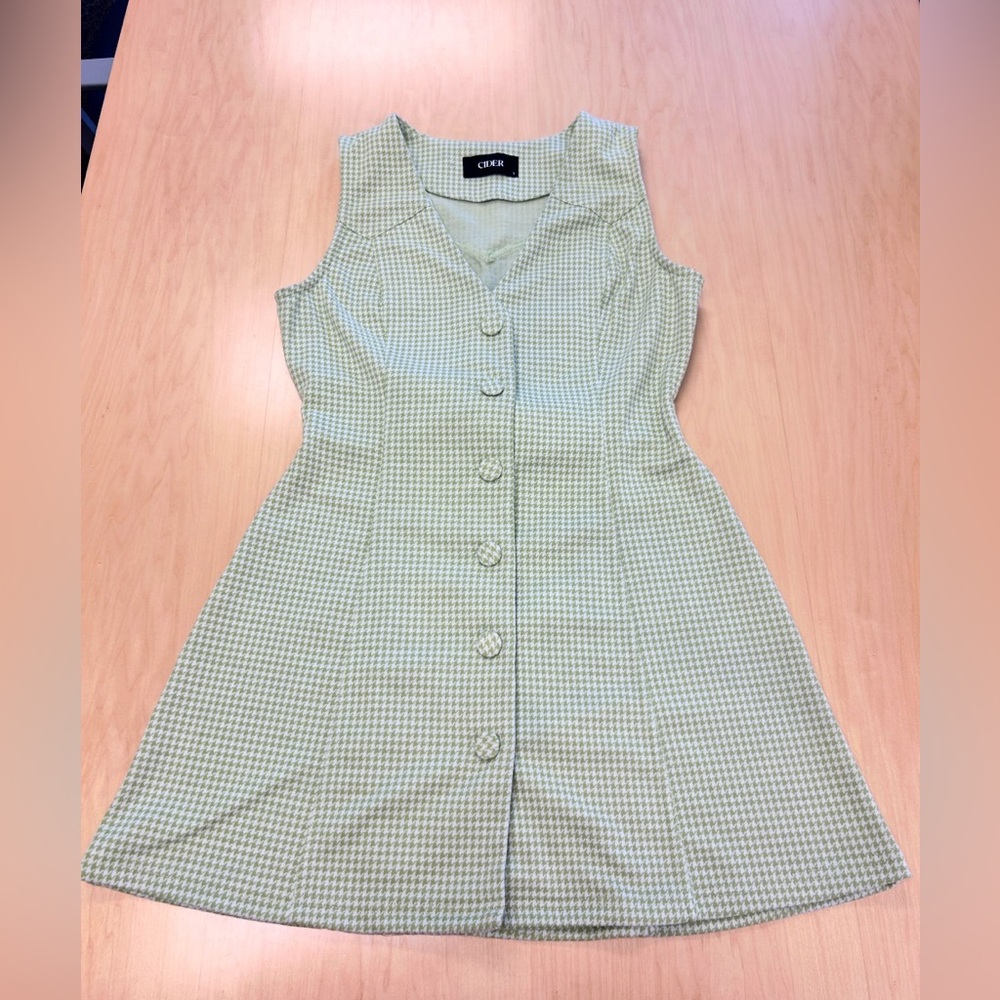 Cider JACQUARD V-NECK HOUNDSTOOTH BOWKNOT MINI DRESS green size small